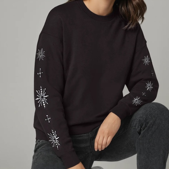 WILDFOX SNOWFLAKE CODY RHINESTONE SWEATSHIRT LARGE BLACK SILVER - Picture 5 of 8